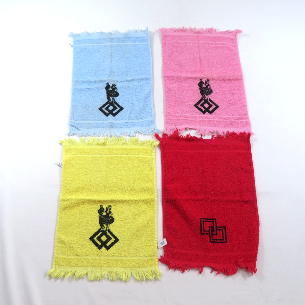 4 Pc Cannon Dundee Hand Towel Squares w/ Dancers Colorful 15x11 Vintage